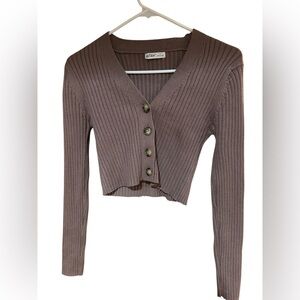 Aster Ribbed Knit Cardigan in Chocolate
